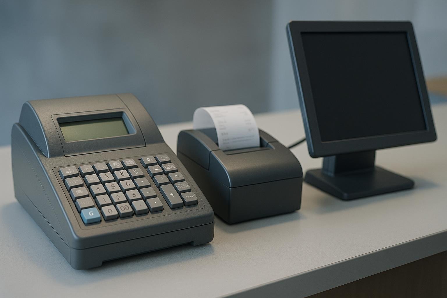 Касов апарат и фискален принтер един до друг